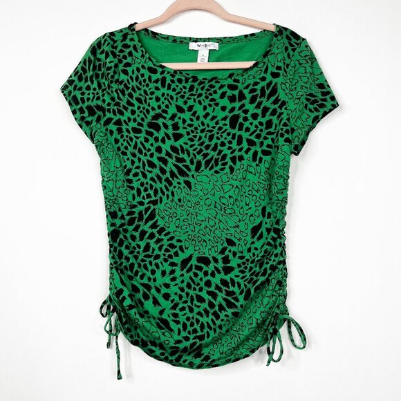 White House Black Market Tops - 2/$30 White House Black Market Speckled Animal Print Cinched Blouse Green #8978